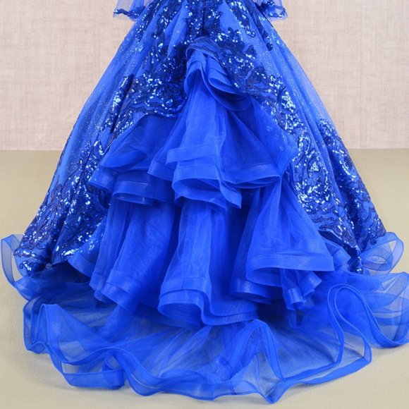 NEW LONG FORMAL MESH GOWN FOR KIDS EMBROIDERED WITH SEQUINS WITH CORSET GL GK104 - Picture 11 of 11